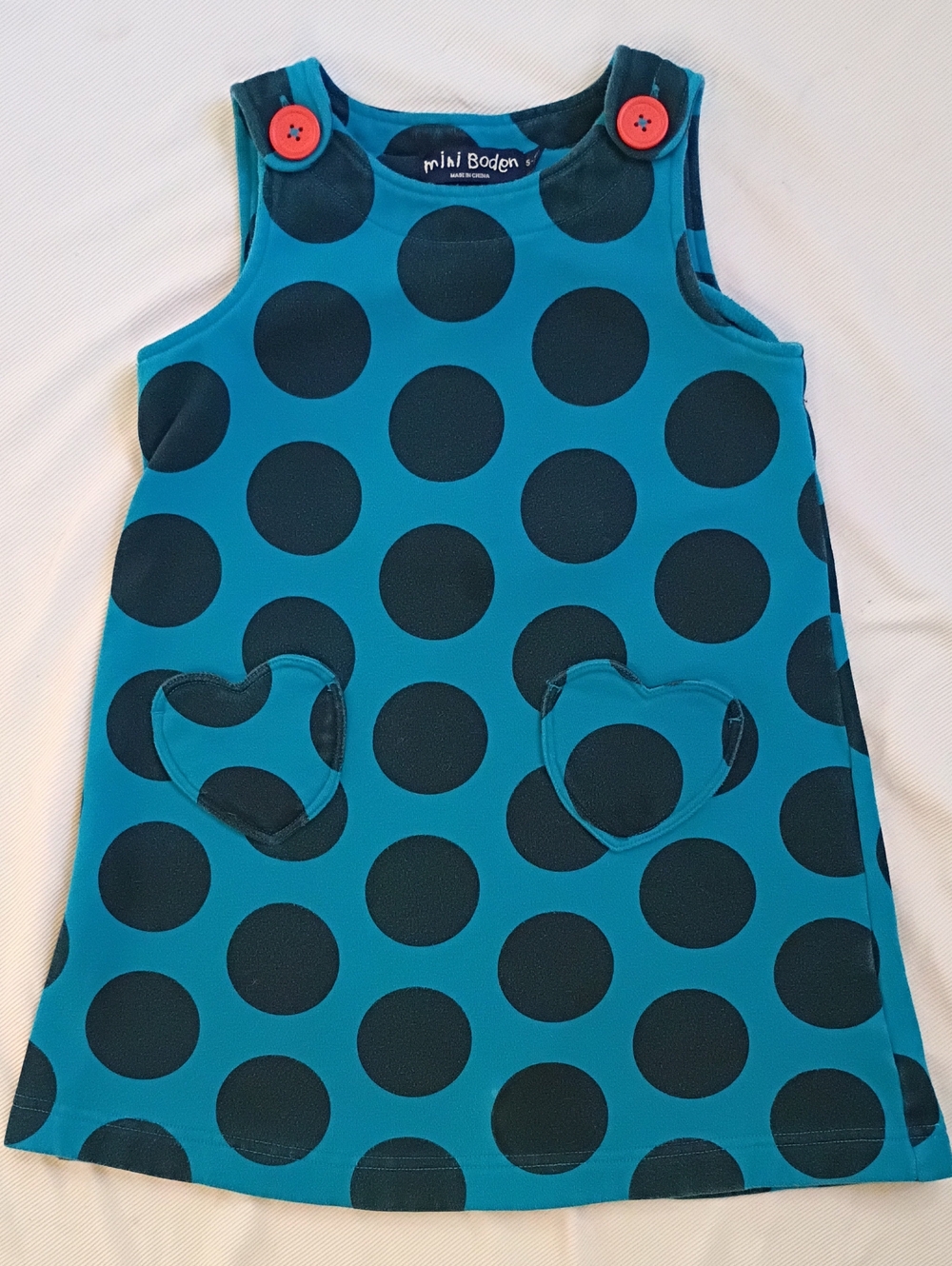 Mini Boden Teal Sweatshirt Dress with Navy Polka Dots